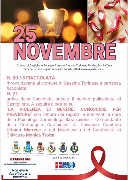 25 Novembre 2025: Fiaccolata ed evento "La violenza di genere: conoscere per prevenire"