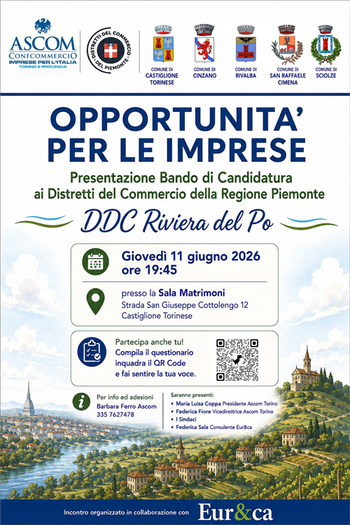 Opportunità per le imprese: presentazione Bando di Candidatura ai Distretti del Commercio della Regione Piemonte - DDC Riviera del Po