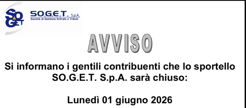 Chiusura sportello SO.G.E.T. 01.06.26