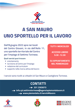 SPORTELLO PER IL LAVORO A SAN MAURO TORINESE PER I CITTADINI DI SAN MAURO TORINESE E DI CASTIGLIONE TORINESE